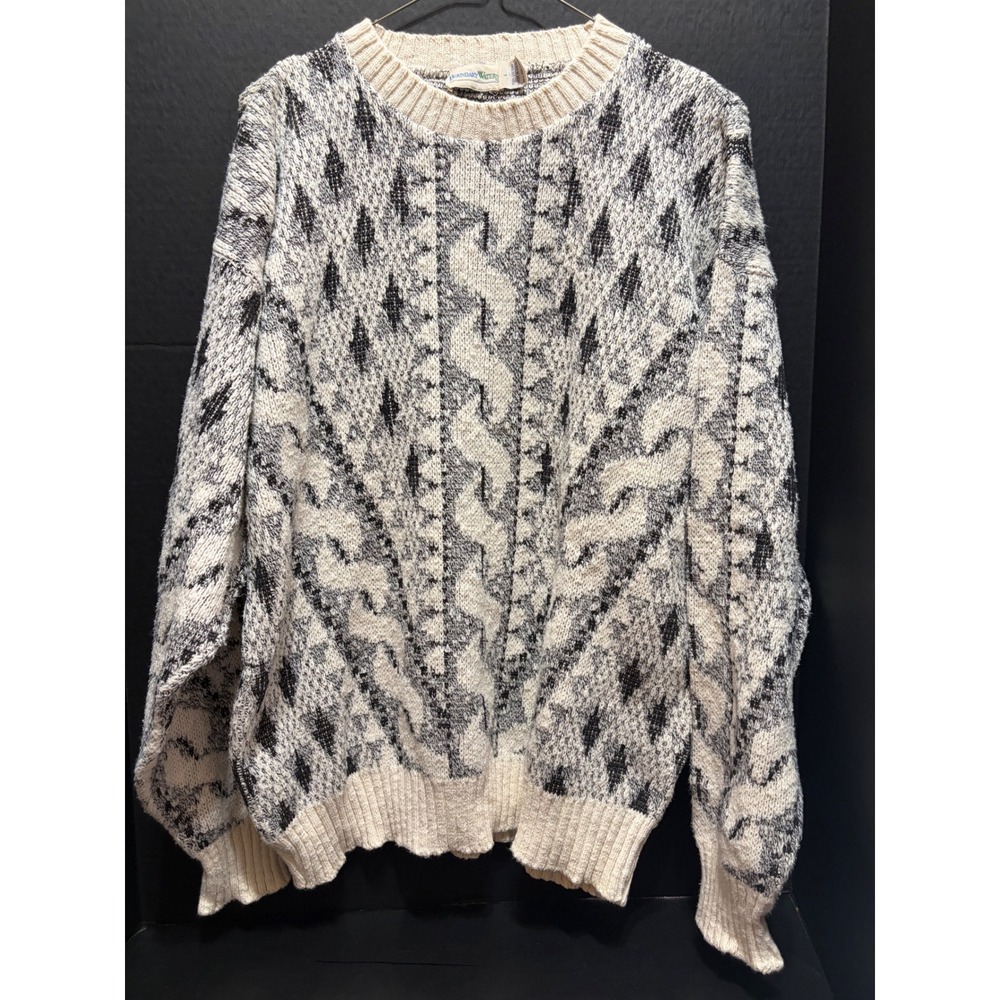 Boundary Waters Men's L 100% Cotton Nordic Fair Isle Sweater Y2K Grandpacore USA